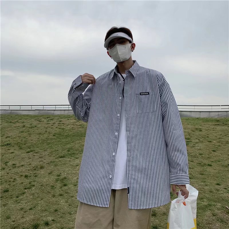 Vunc Áo Sơ Mi Dài Tay Họa Tiết Kẻ Sọc Đơn Giản Thời Trang Cho Nam