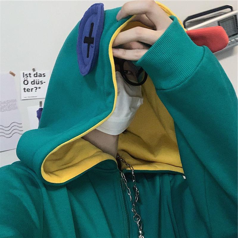 Áo Khoác hoodie Chui Đầu Dáng Rộng Có Khóa Kéo Một Nửa zip Bằng Lông Cừu Xu Hướng Hình Chú Ếch autistic brawl stars lyon