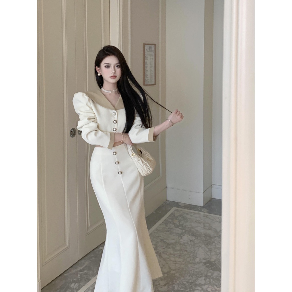 Set Áo Khoác 3n + Chân Váy Lưng Cao Thời Trang Nữ