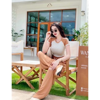 Set đồ bộ quần dài ống rộng (Gugumi đồ bộ nữ, đồ ngủ nữ,đồ mặc nhà,đồ bộ thun gân nữ)