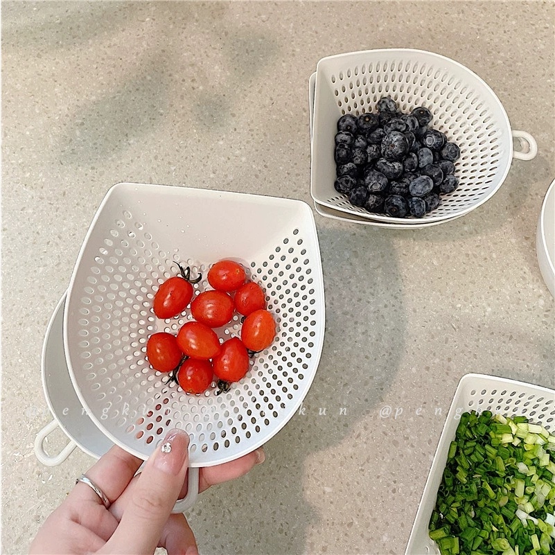 Rổ Rửa Rau Củ Hai Lớp mini Màu Xám Hai Lớp Đa Năng Phong Cách Nhật Bản