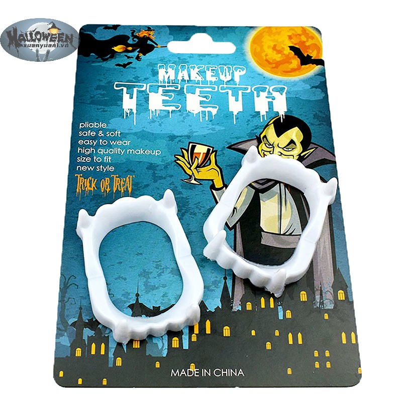 1 Cặp Răng Nanh Giả Dạ Quang Hóa Trang Ma Cà Rồng halloween