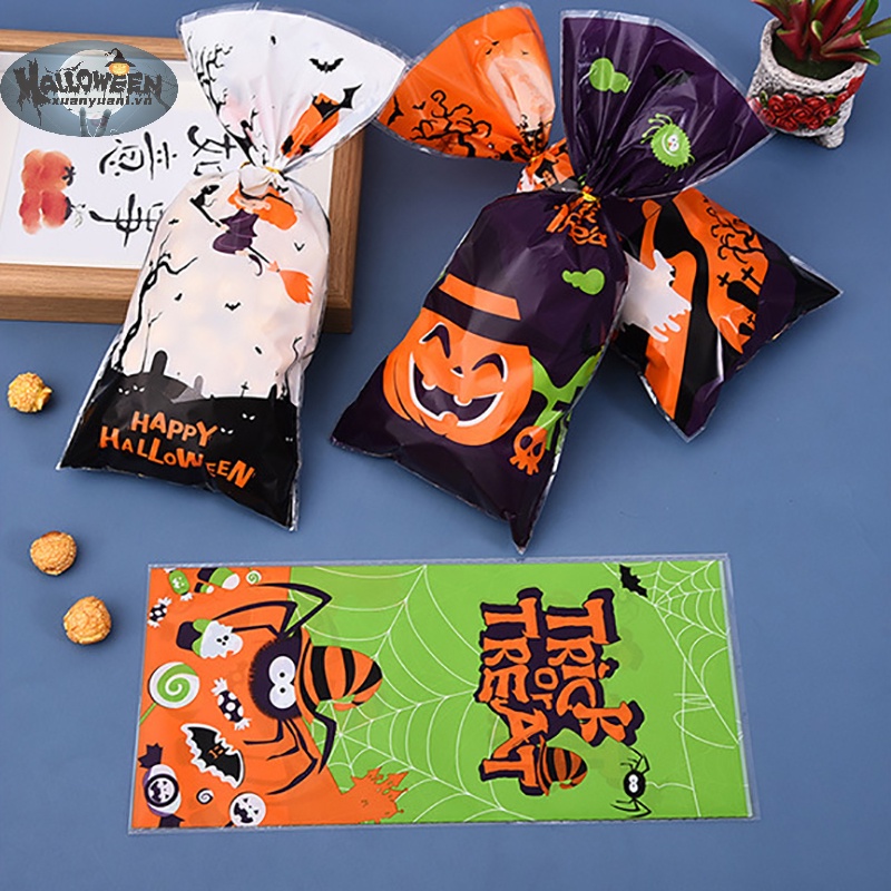 Set 50 Túi Nhựa Đựng Kẹo Phong Cách halloween Độc Đáo