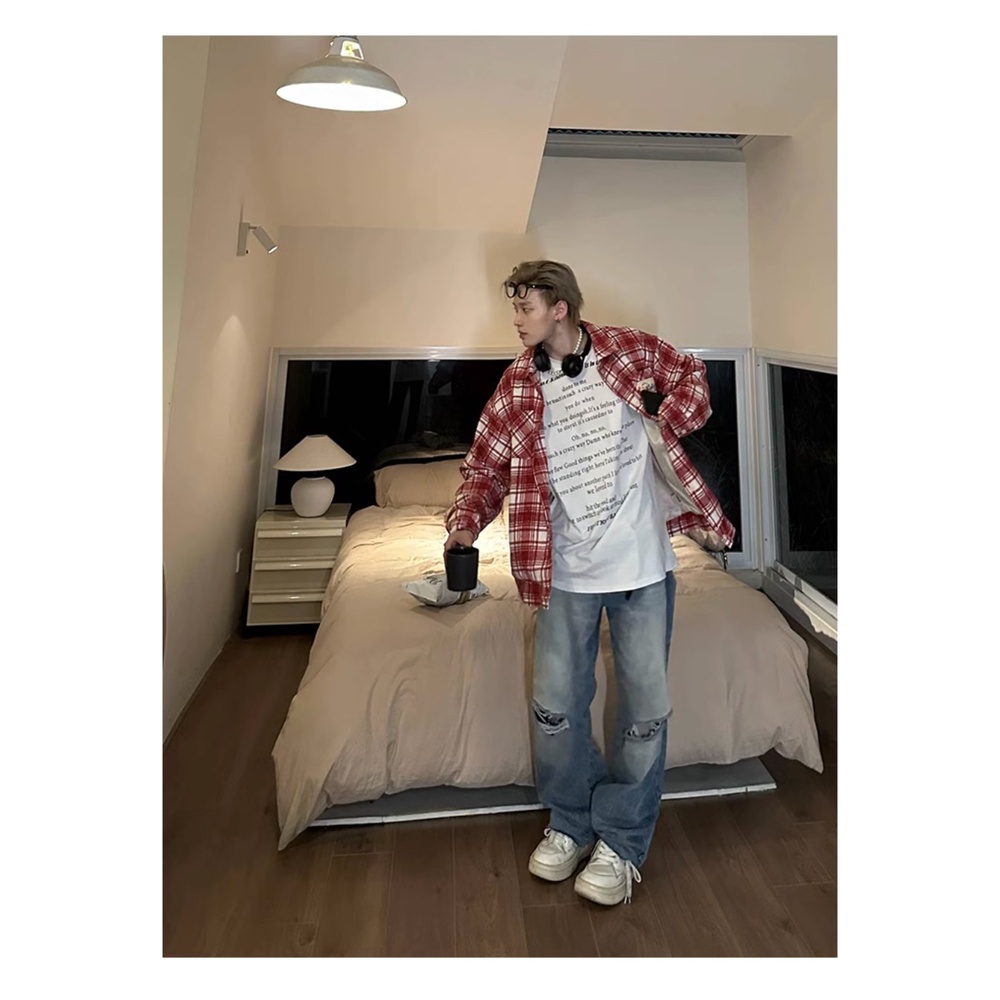 Áo Sơ Mi Tay Dài Dáng Rộng Họa Tiết Kẻ Sọc Màu Sắc Thời Trang Đường Phố Mỹ Cho Nam Và Nữ