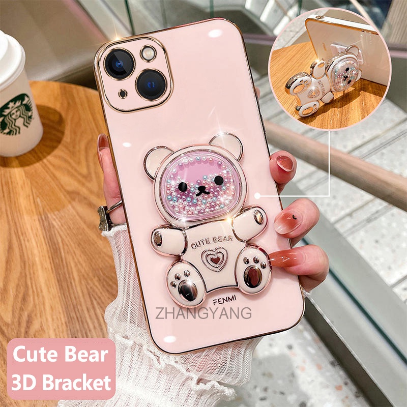 ốp lưng iphone 13 iphone 13 pro iphone 13 pro max Ốp Điện Thoại tpu Dẻo Mạ Màu 3d In Hình Gấu Nhỏ Đá