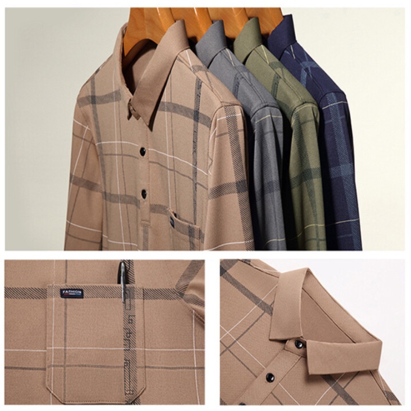 Áo Thun polo Mỏng Tay Dài Dáng Rộng In Họa Tiết Kẻ Sọc Phối Túi Thời Trang Cho Nam