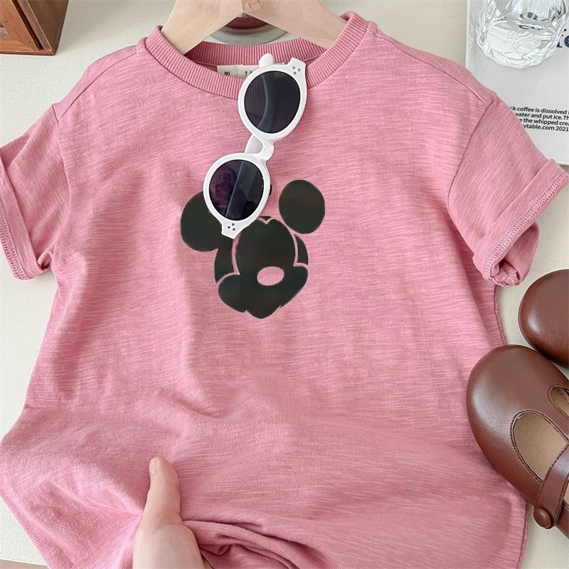 Đầm Thun Tay Ngắn Bằng Vải cotton Mềm In Hình Chuột mickey Dành Cho Bé Gái 1-12 Tuổi