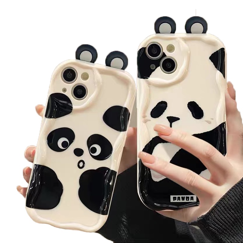 Soft Casing Samsung Galaxy S24 S23 Ultra S22 Plus S21 S20 FE 5G A11 A50 A30S A50S A10S A20S A20 A30 A31 A51 A71 4G A21S A02S A03S M11 Cream Edge Fine Hole Cute Cartoon 3D Panda Ear Airbag Shockproof Phone Case 1NY 54