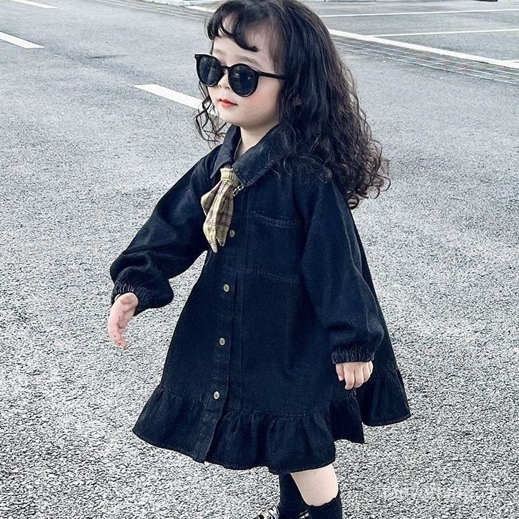 Đầm denim Mỏng Phong Cách Công Chúa Thời Trang Xuân Thu Mới 2023 Cho Bé Gái