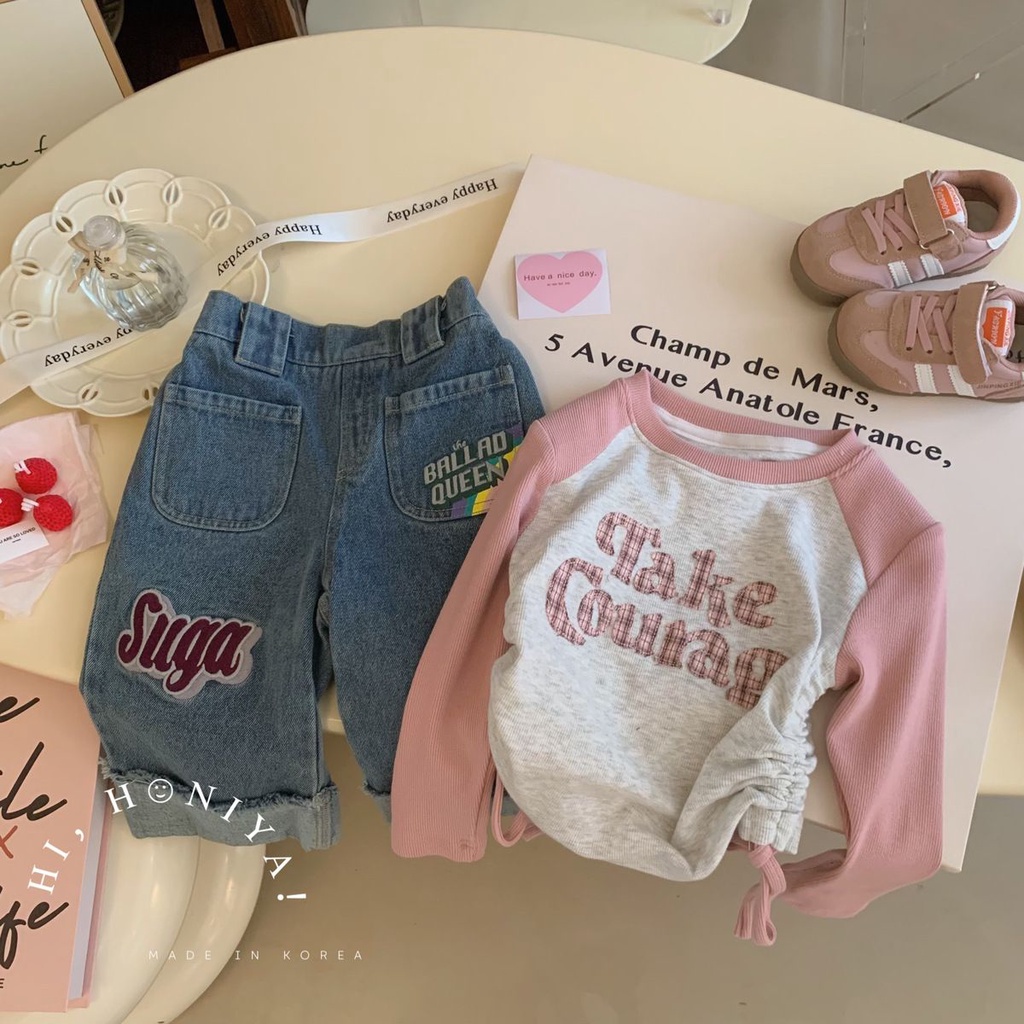 Áo Thun Dài Tay Phối Dây Rút Thời Trang Mùa Thu 2023 Dành Cho Bé Gái