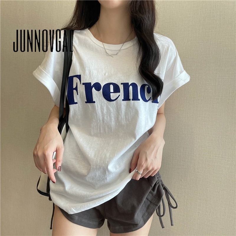 Junnovgal Áo Thun Tay Ngắn Cổ Tròn Màu Trơn Thời Trang 2023 Dành Cho Nữ