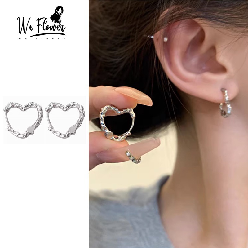 We flower Bông Tai Mạ Bạc 925 Hình Trái Tim Thiết Kế Độc Đáo Thời Trang Cho Nữ