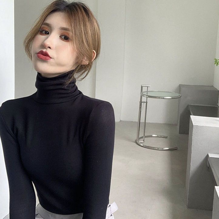 Áo Thun Tay Dài Cổ Cao Dáng Ôm Thời Trang Thu Đông Cho Nữ