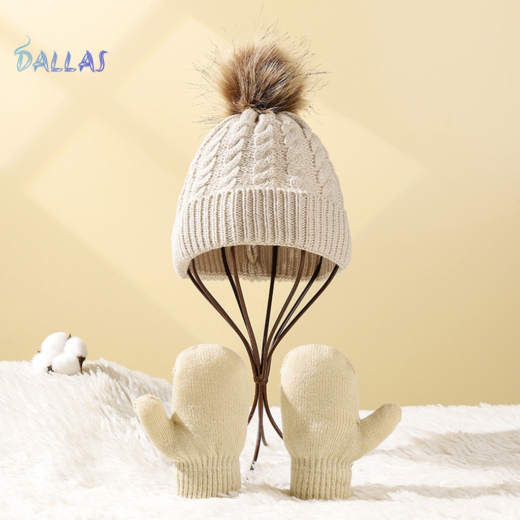 Set 3 Món Mũ Len + Găng Tay + Khăn Choàng Cổ + Găng Tay Mềm Mại Dày Dặn Giữ Ấm Mùa Đông Cho Bé