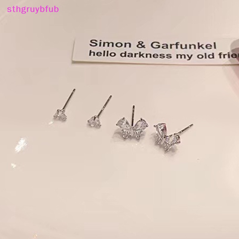Set 4 Bông Tai Hình Bướm Đính Đá Thời Trang Cho Nữ