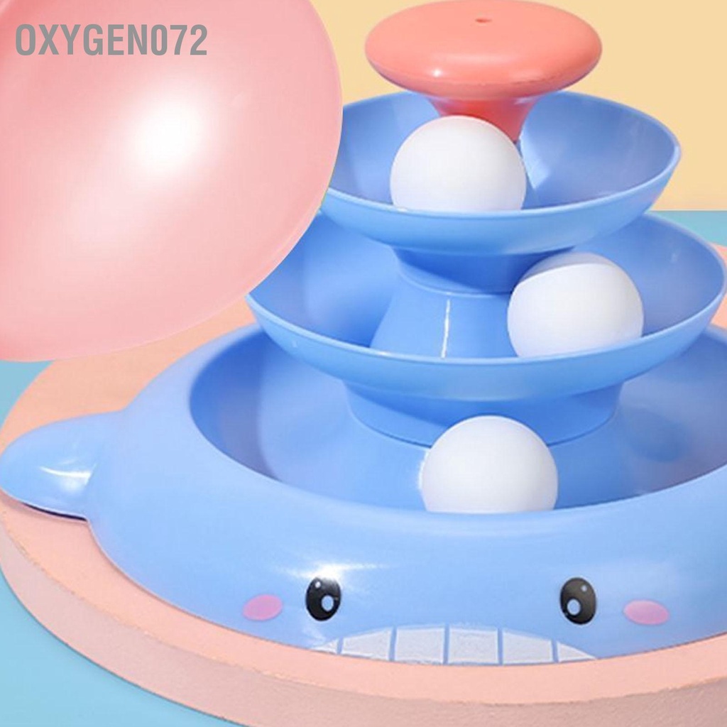 Tháp banh cho mèo - Đồ chơi bóng bàn xoay cho mèo 3 cấp độ tương tác làm giảm sự nhàm chán của con mèo với thanh lông vũ và quả - Oxygen072