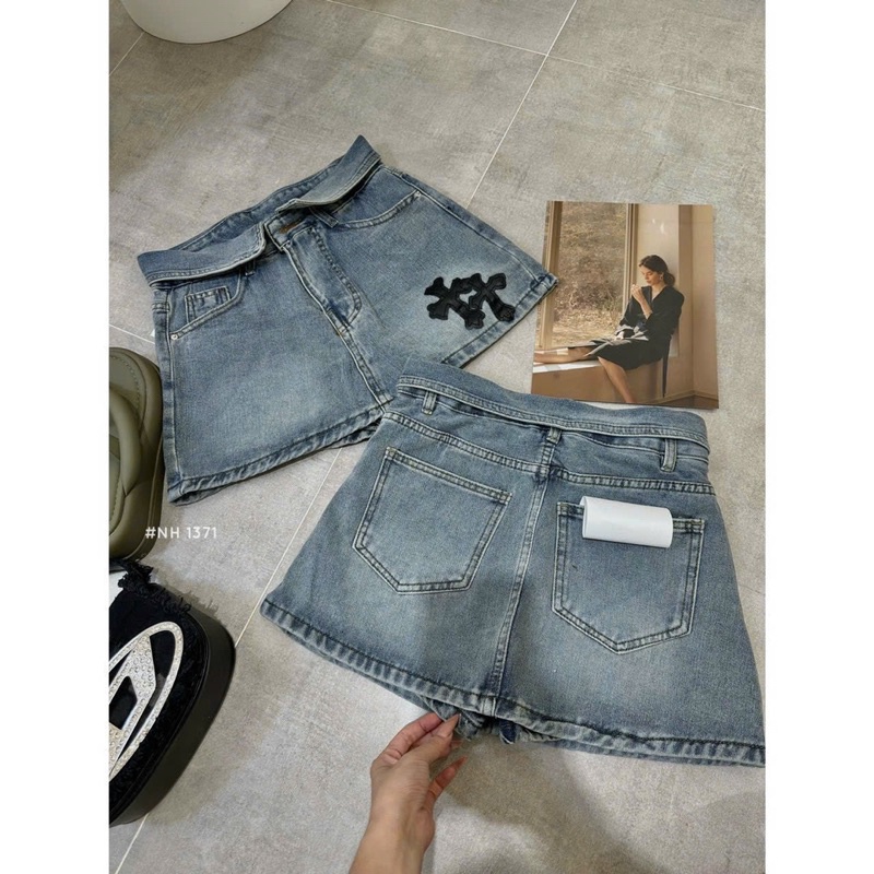 Chân váy jean chữ thập gập lưng