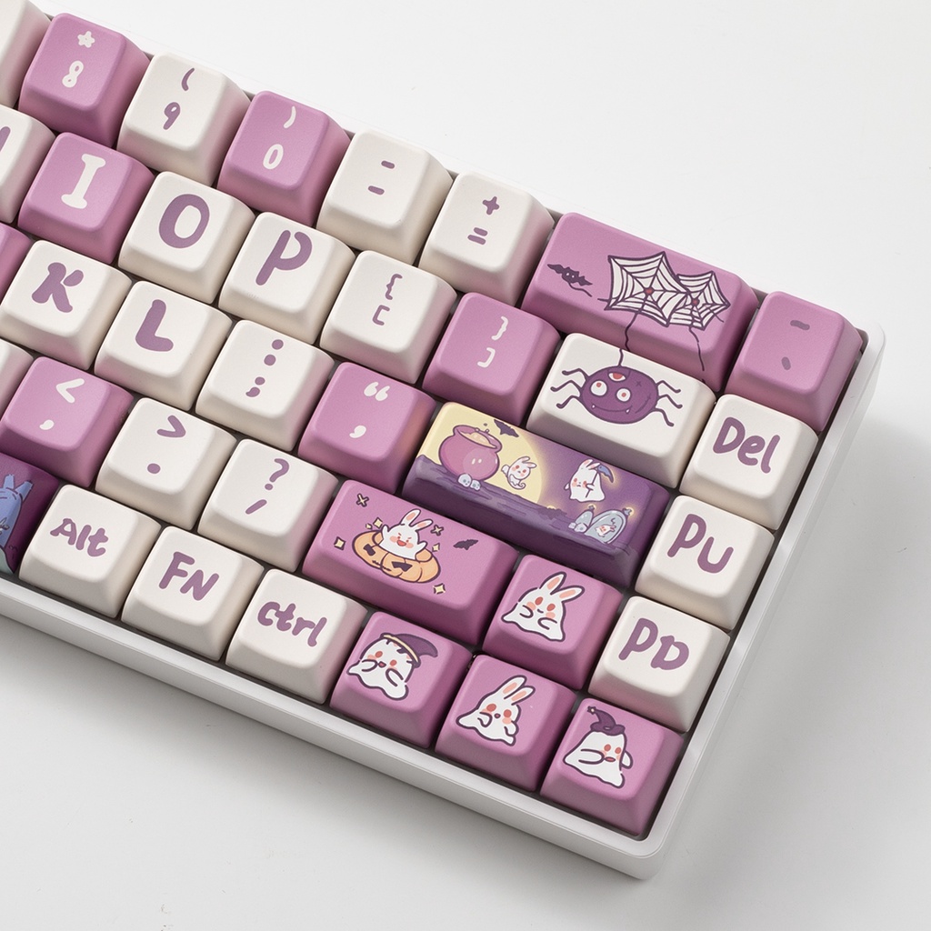 Halloween Bunny Keycaps Cherry/MDA Profile Thỏ Tím Dễ Thương PBT DYE SUB Bàn Phím Cơ Keycap