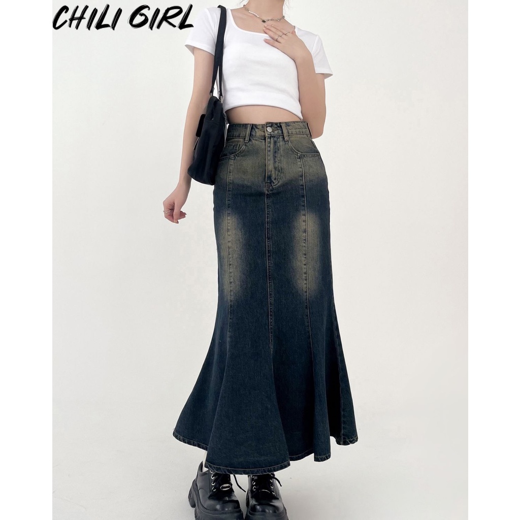 HUAYUZHI Chân váy jean váy nữ Phong cách Korean phổ biến Popular WWY23936LF39Z230925