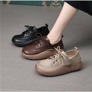 Giày Da Đế Dày Phong Cách retro Cá Tính Cho Nữ