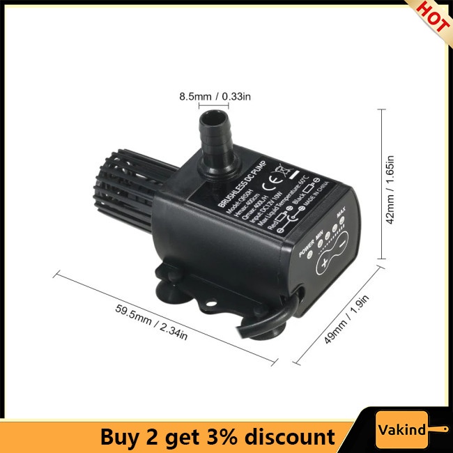 Vakind Máy Bơm Nước mini dc12v usb 5v 4 Chế Độ Không Chổi Than