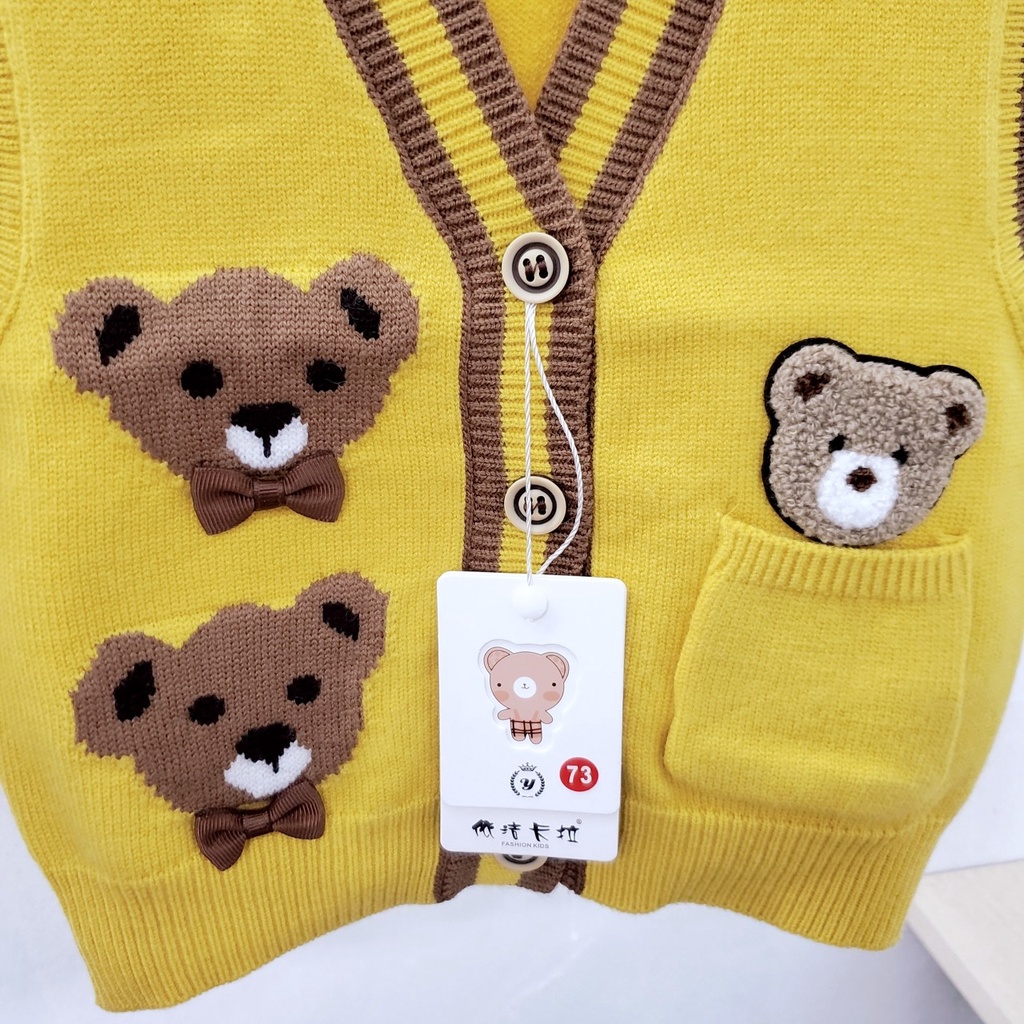 Áo gile len mùa đông dile gi lê len Quảng Châu loại đẹp dệt hình gấu cúc cài thẳng cho bé trai bé gái 4 tháng - 4 tuổi