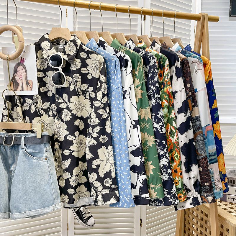 Áo Sơ Mi Tay Dài Dáng Rộng In Họa Tiết Phong Cách Hồng Kông Cổ Điển Thời Trang Mùa Thu Cho Nữ