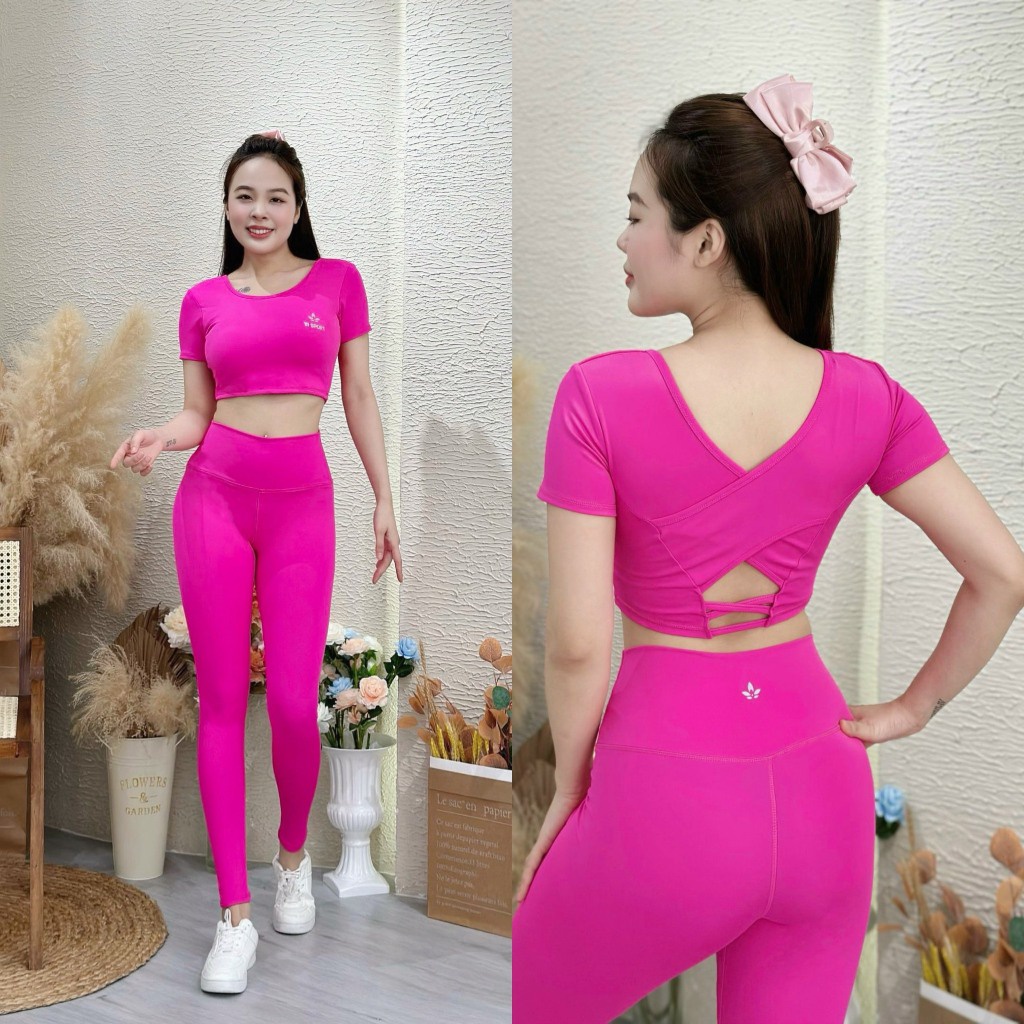Bộ tập gym yoga aerobic nữ quần dài + áo cộc siêu xinh, bộ tập thể thao nữ thoáng khí