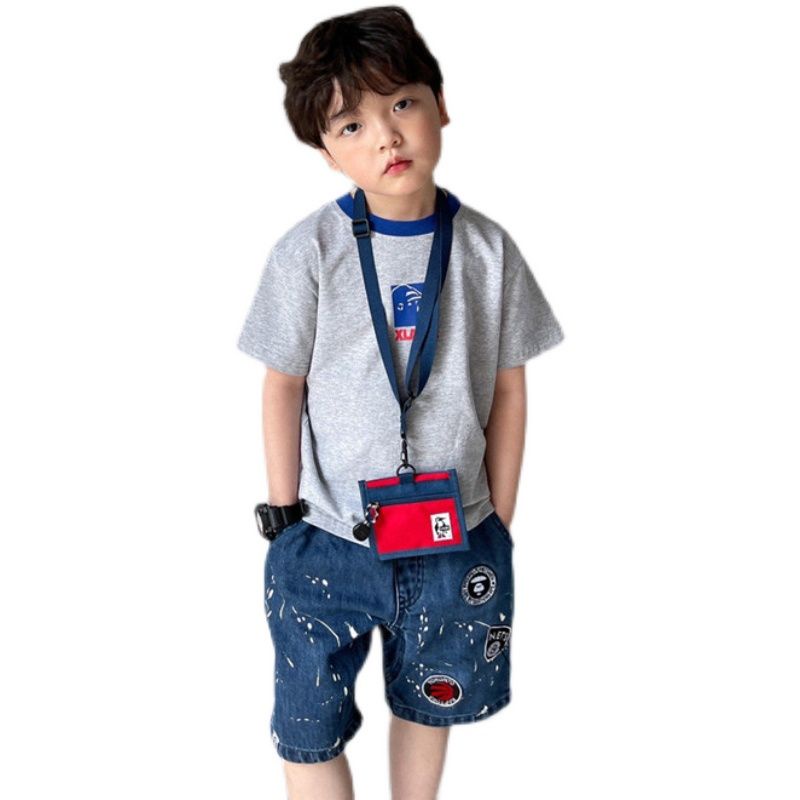 Hàng Mới Về Áo Thun cotton Ngắn Tay Màu Tương Phản In Chữ Phong Cách Nhật Bản Thời Trang Mùa Hè Cho Bé Trai