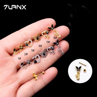 1 Bông Tai Xỏ Lỗ 20gauge / Trái Tim / Rắn Đính Đá zircon Màu Đen