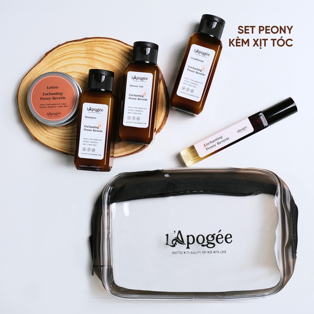 SET QUÀ TẶNG COMBO SỮA TẮM DẦU GỘI XẢ NƯỚC HOA XỊT TÓC CHĂM SÓC CÁ NHÂN HƯƠNG NƯỚC HOA PEONY CHÍNH HÃNG L'APOGÉE