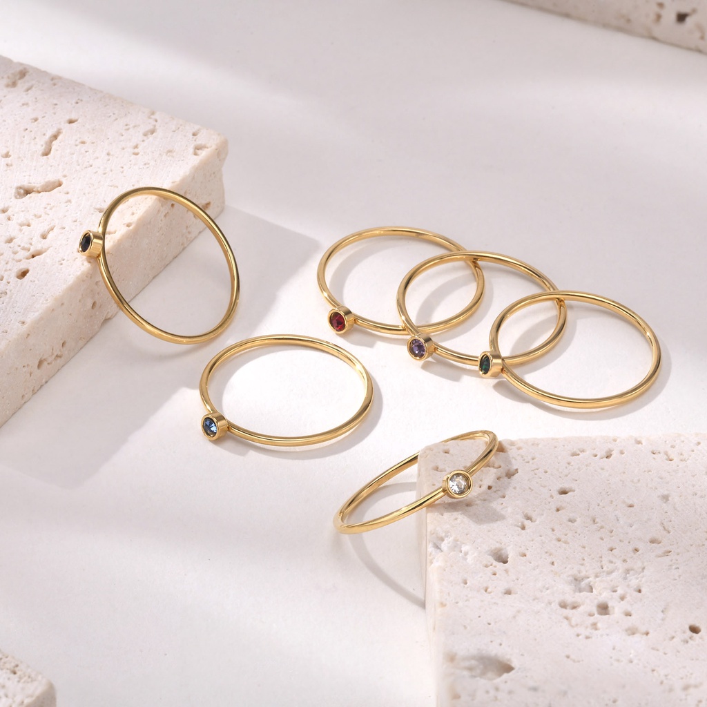 Vnox Nhẫn Mạ Vàng 18k Đính Đá zircon 1mm Thời Trang