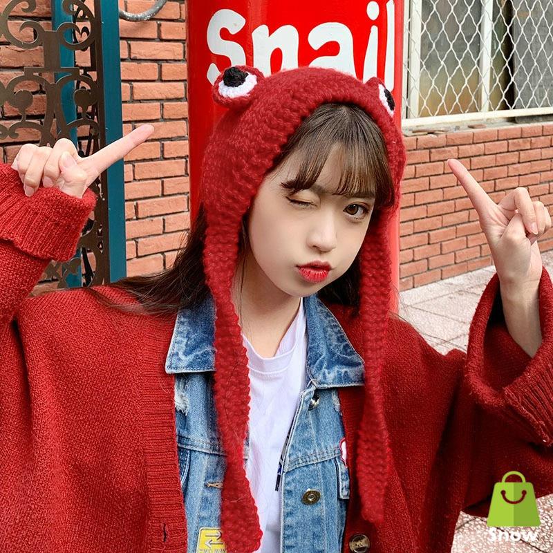Mũ Len Dệt Kim Hình Chú Ếch Dễ Thương Thời Trang Mùa Đông Cho Bé Gái