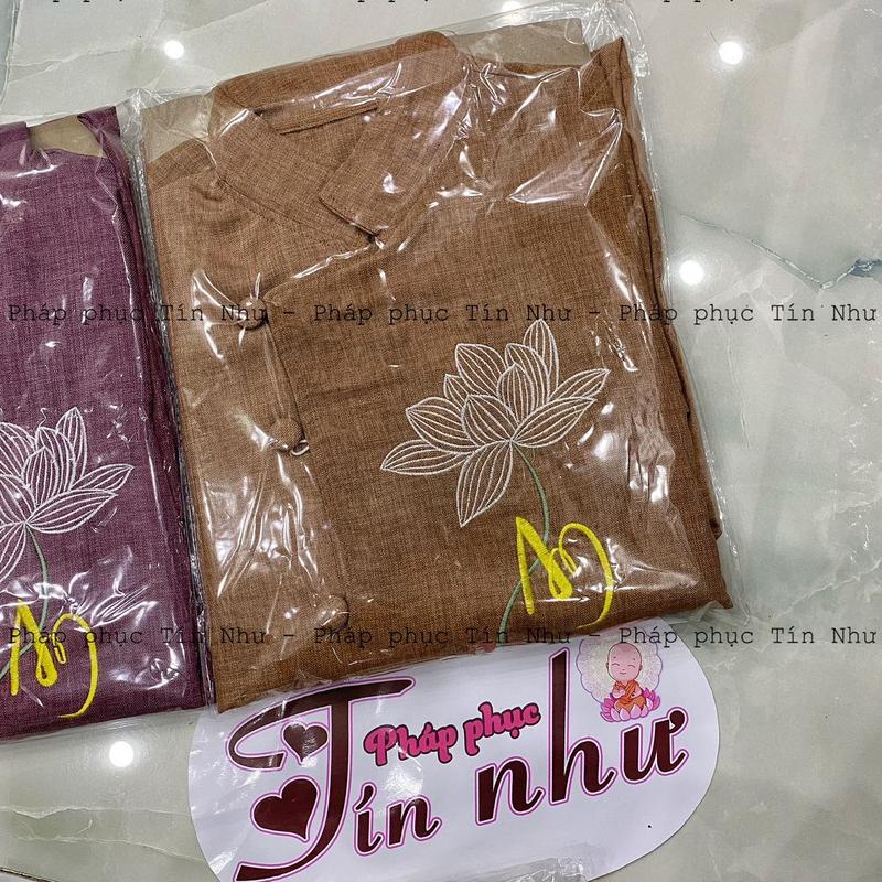 Đồ lam thêu chữ AN hoa sen nút gài cao cấp