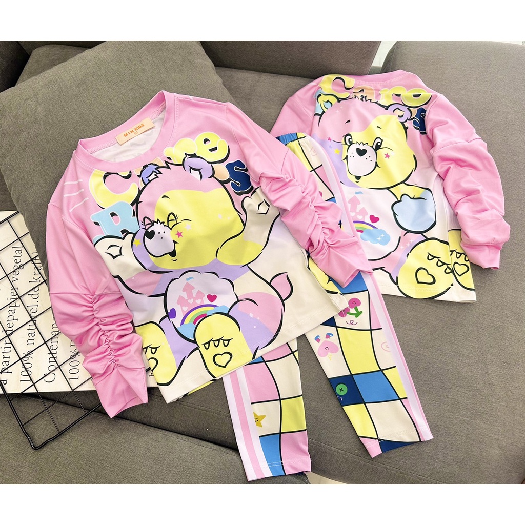 12kg-40kg Đồ bộ dài tay cho bé gái gấu dâu size đại thun lạnh chính phẩm in 3D - bộ thu đông bé gái