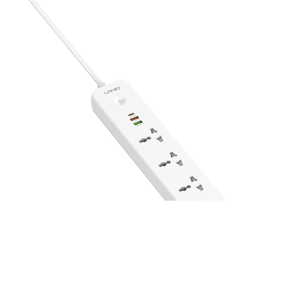LDNIO SC5319 - Sạc nhanh 38W chịu tải 2500W  -  5 Ổ Cắm Điện 3 Cổng USB Cắm Nối Dài 2M Hỗ Trợ PD  + QC