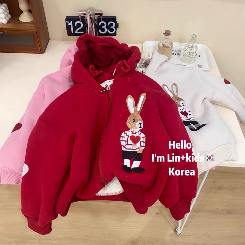 Áo Hoodie Lót Lông Cừu Dày Dặn Thời Trang Thu Đông Mới Cho Bé Gái