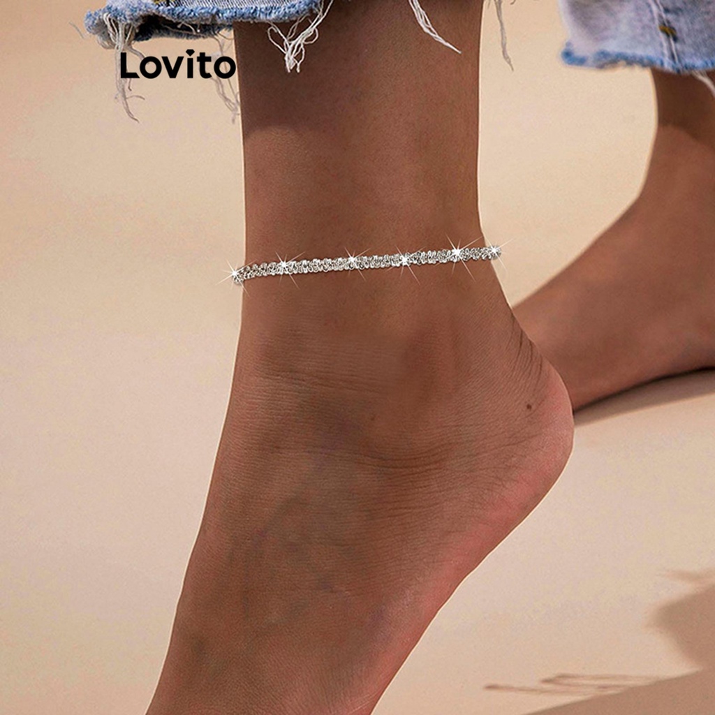 Lovito Vòng chân kim loại trơn thông thường dành cho nữ LFA01014