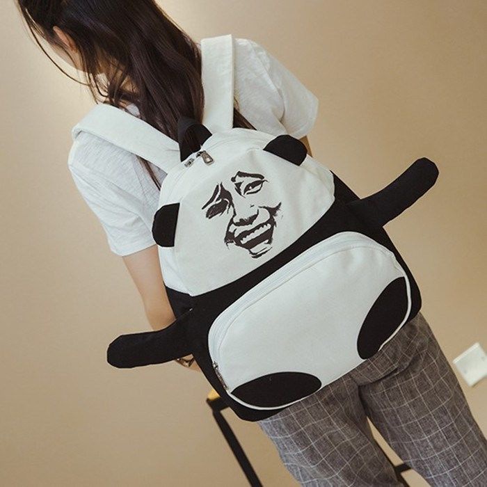 Balo y2k Runaway Ba Lô Đi Học In Hình Đầu Gấu Trúc Vui Nhộn Sáng Tạo