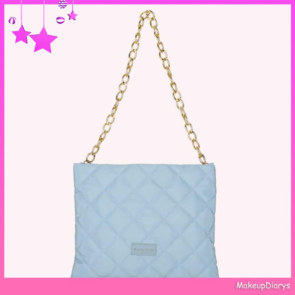 ★ Mỹ Phẩm Trang Điểm ★ Túi Xách Đeo Vai Màu Trơn Đính Kim Cương Lấp Lánh Cho Nữ