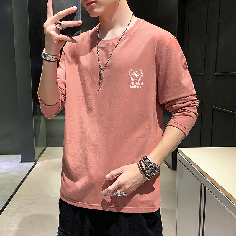 Áo Thun Tay Dài Cổ Tròn Dáng Rộng Thời Trang Phong Cách Hàn Quốc Cho Nam