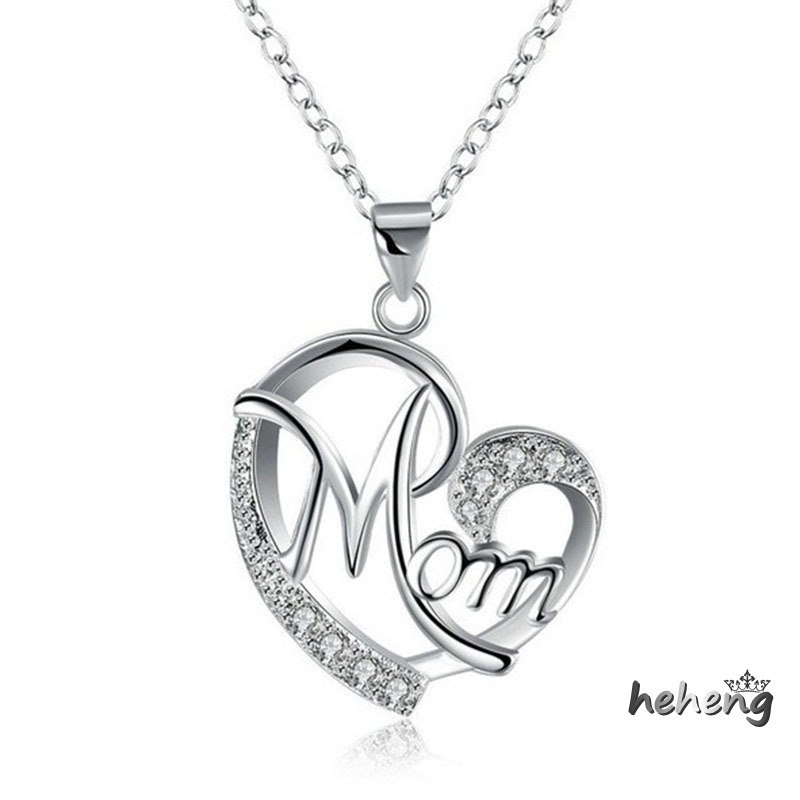 Vòng cổ Mặt Hình Trái Tim Khắc Chữ mom / mom Quà Tặng Mẹ