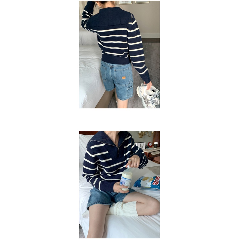 Áo sweater Dệt Kim Tay Dài Dáng Rộng Kẻ Sọc Màu Tương Phản Dễ Thương 6836