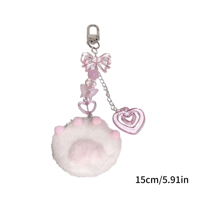 ✿ Móc Khóa Hình Trái Tim Có Dây Ruy Băng Lông Xù Đáng Yêu