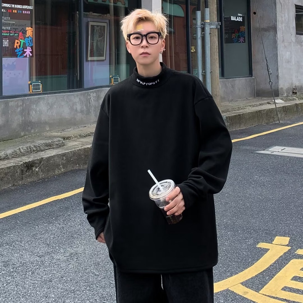 Áo hoodie Tay Dài Cổ Cao Phong Cách Thời Trang Hàn Quốc Cho Nam Giới