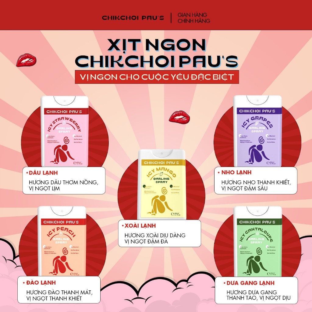 Combo xịt ngon CHIKCHOI PAU'S, khu vườn trái cây cho cuộc yêu mùi hương hoa quả the mát 20ml