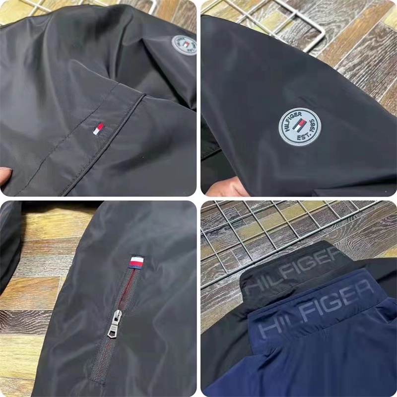 Áo Khoác Gió Thêu logo tommy hilfiger 100% Chính Hãng Phối Lưới Kẻ Sọc Bên Trong Có Khóa Kéo Cho Cặp Đôi