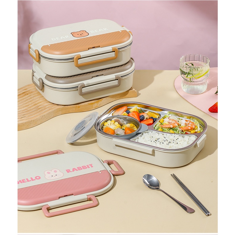 Hộp đựng cơm SHIKUMI inox304 1500ml kèm đũa thìa hộp đựng cơm văn phòng