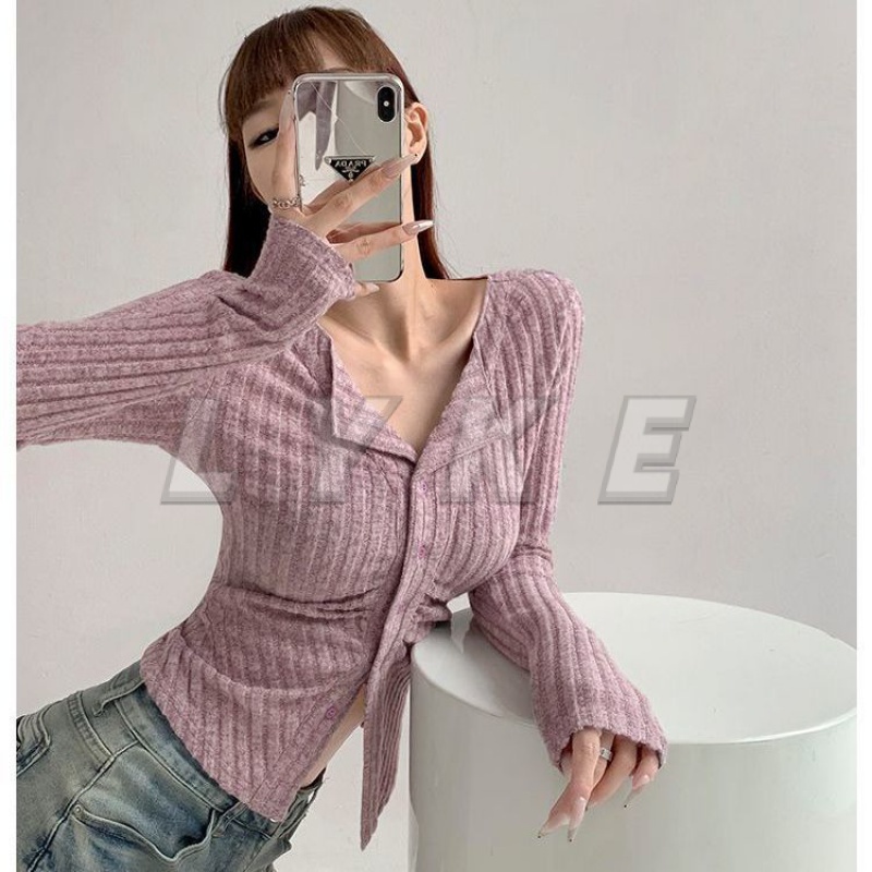 Y2K Áo cardigan len Áo sweater Dệt Kim Tay Dài Cổ Chữ v Cài Nút Thời Trang Mùa Thu 2023 Quyến Rũ Cho Nữ croptop cardigan