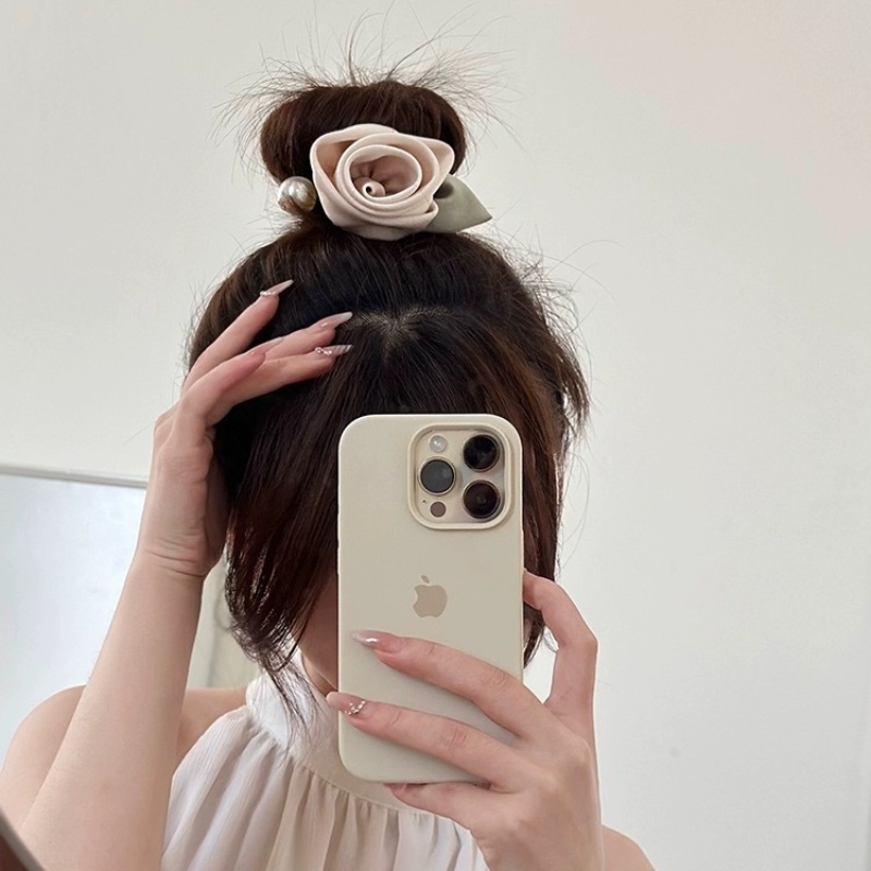 Dây Cột Tóc Hoa Hồng Đính Ngọc Trai Nhân Tạo Thời Trang